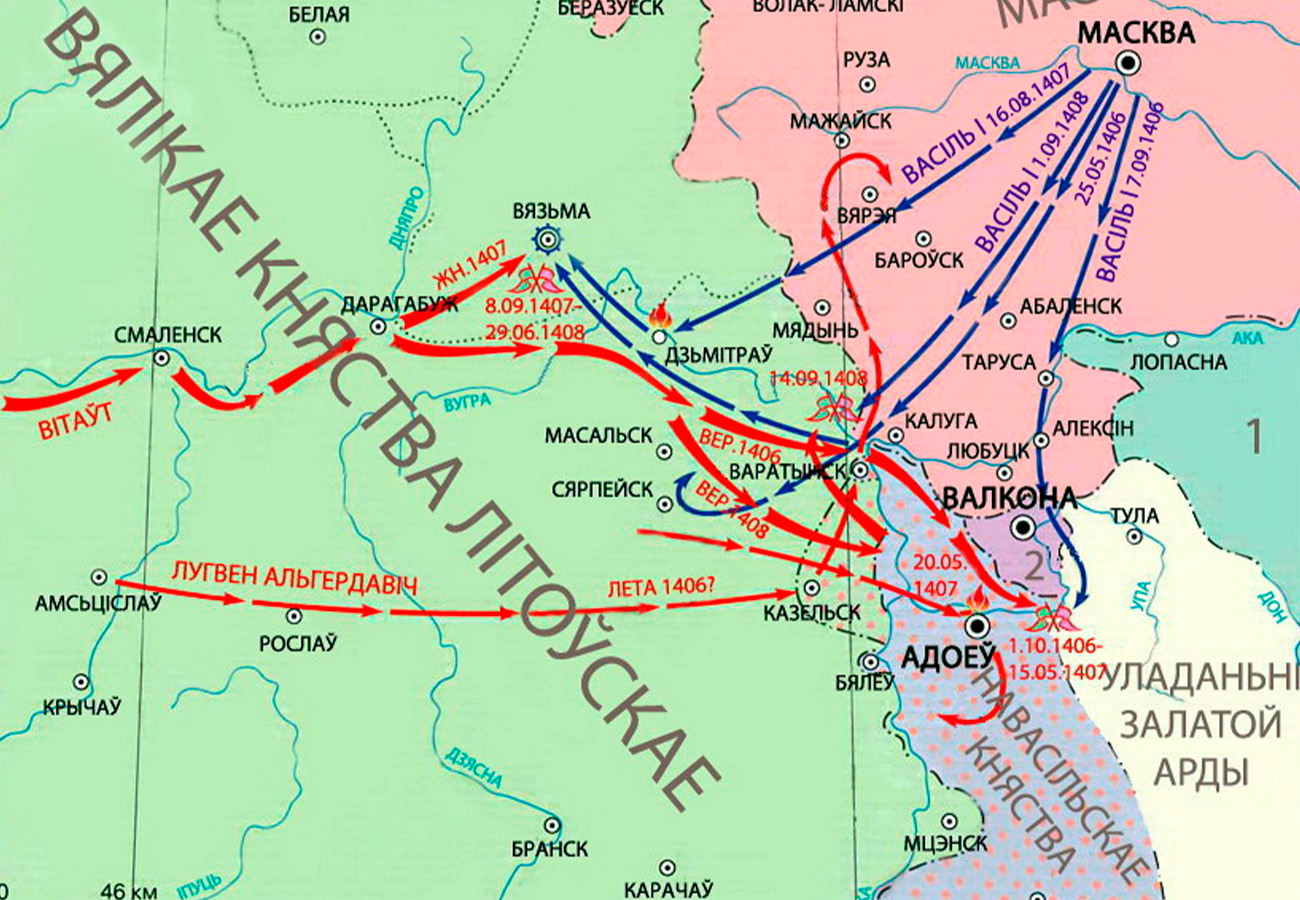 Mapa vajennych dziejanniaŭ 1406-1408 hadoŭ