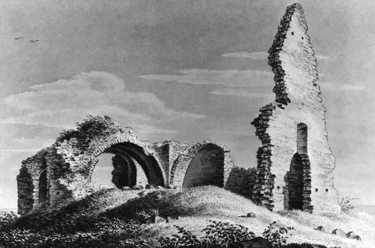 Ruiny kaplicy Sviatoj Maryi ŭ Mahoĺmie na maliunku Karla fon Unhiern-Šternbierha. 1828