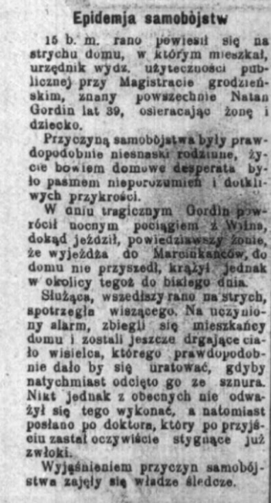 Epidemija samahubstvaŭ u Hrodnie. 1924 hod