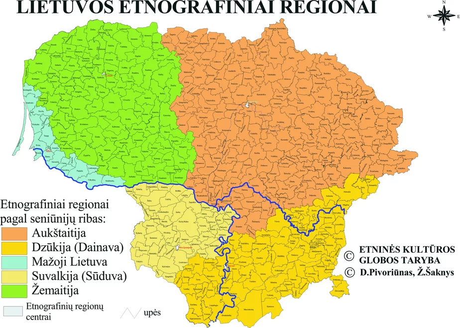 Etnahrafičnyja rehijëny Litvy pavodlie Ž. Šaknisa i D. Pivarunasa. 2001 h.