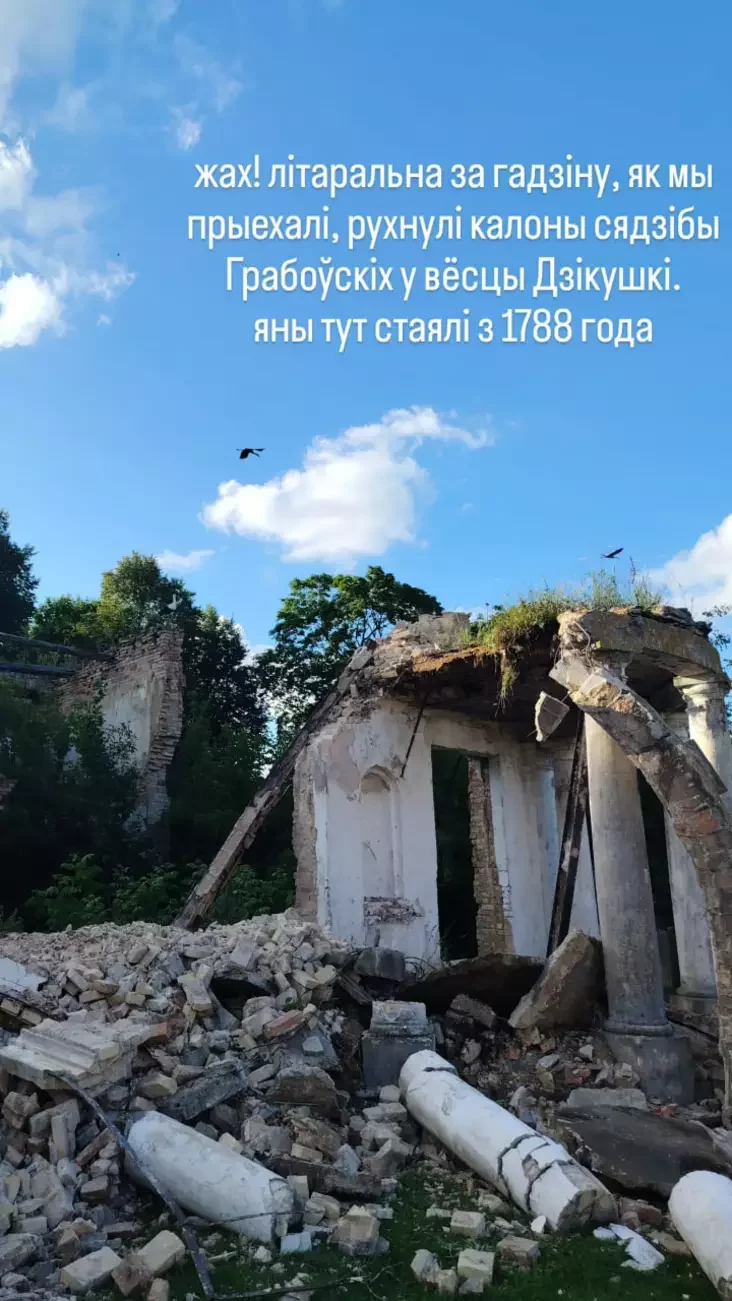 Parkavy fasad siadziby ŭ Dzikuškach paslia razburennia