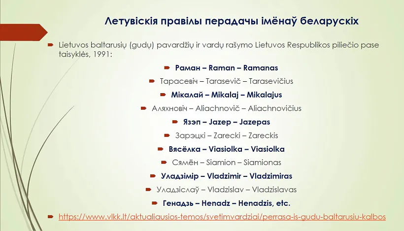 Jak mianialisia pravily pieradačy imionaŭ bielaruskich u Litvie Jak mianialisia pravily pieradačy imionaŭ bielaruskich u Litvie