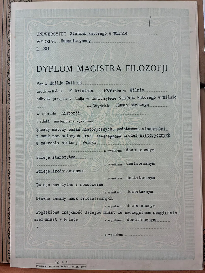 Mahistarski dyplom Emy Zalkind
