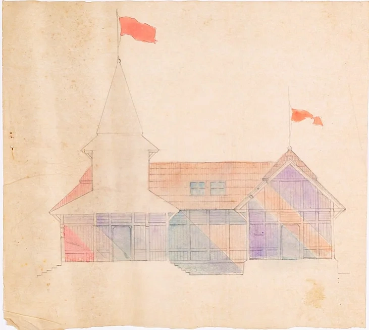Razrez nierealizavanaha paviĺjona BSSR dlia Usiesajuznaj sieĺskahaspadarčaj vystavy ŭ Maskvie
