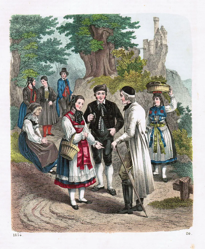 Litahrafija z vyjavaj niemcaŭ u charakternych strojach XIX st Litahrafija z vyjavaj niemcaŭ u charakternych strojach XIX st