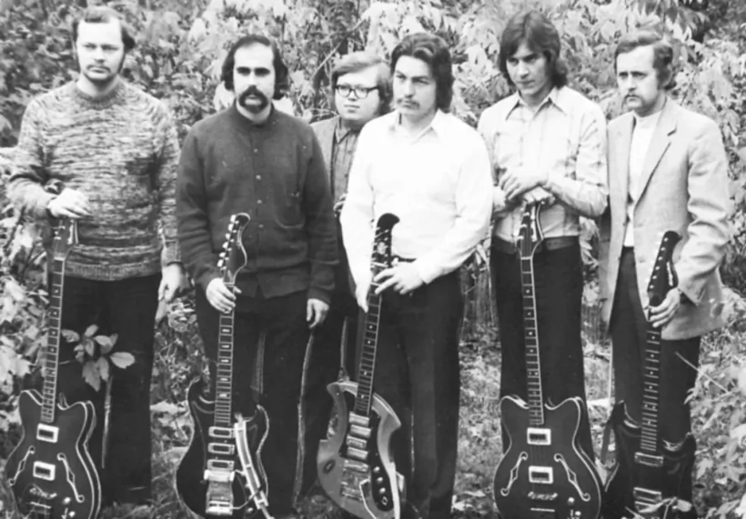  Ансамбль "Рамантыкі, Магілёў, першая палова 1970-х. Аляксандр Шабалін у цэнтры ў белай кашулі.