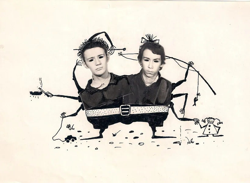 Тэатар псыхічнае неўраўнаважанасці (Ільля Сін і Міця Корсак). Калаж для часопісу. 1998 г. Тэатар псыхічнае неўраўнаважанасці (Ільля Сін і Міця Корсак). Калаж для часопісу. 1998 г.