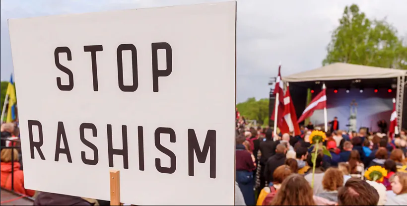 Pratesty suprać rasijskaha ŭvarvannia va Ukrainu ŭ Ryzie, Latvija, 20 maja 2022 hoda