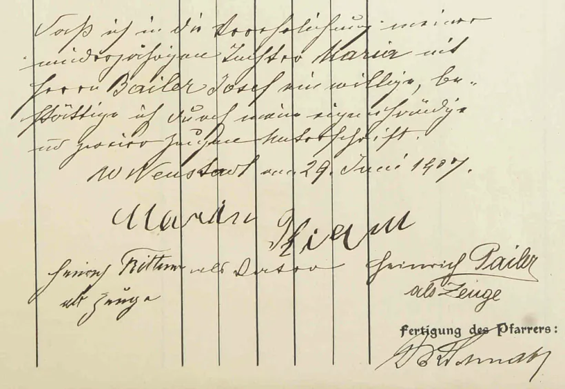 Niamieckaje pasviedčannie ab šliubie, 1907 hod