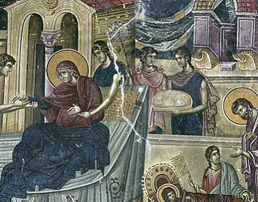 Frahmient freski z carkvy sv. Iakima i Hanny ŭ manastyry Studzianica. 1304 h Frahmient freski z carkvy sv. Iakima i Hanny ŭ manastyry Studzianica. 1304 h