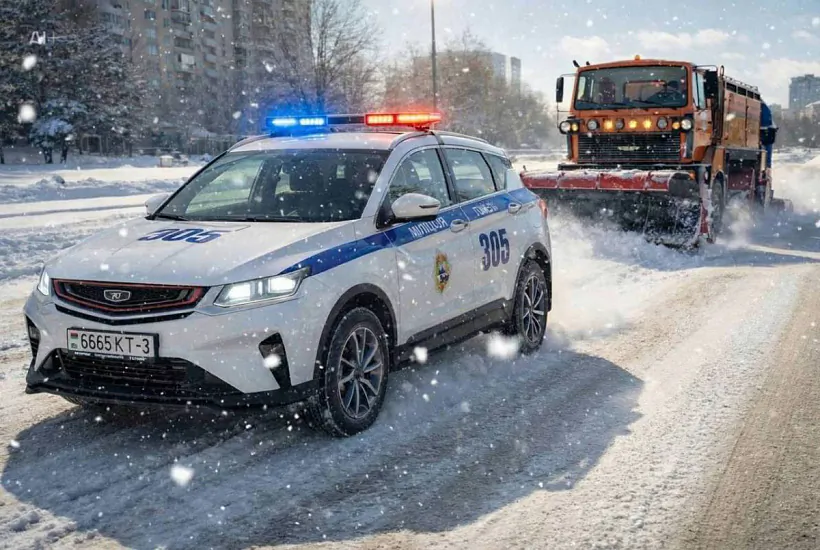 Śnieh i štrafy jeduć pobač