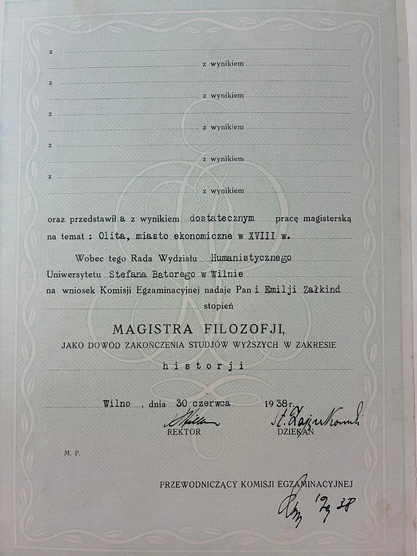 Mahistarski dyplom Emy Zalkind