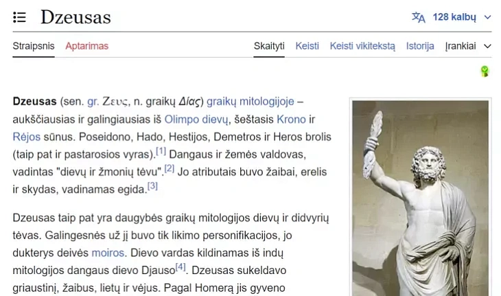 Artykul Dzeusas u Litoŭskaj Vikipiedyi Artykul Dzeusas u Litoŭskaj Vikipiedyi