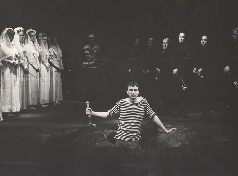 Narodny artyst Bielarusi Viktar Manajeŭ u spiektakli «Cynkavyja chlopčyki» Narodny artyst Bielarusi Viktar Manajeŭ u spiektakli «Cynkavyja chlopčyki»