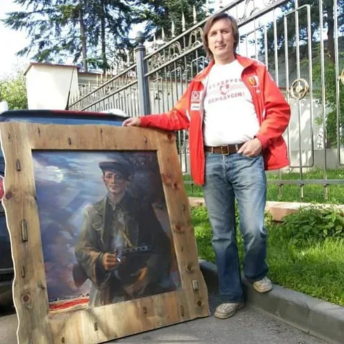 Alieś Puškin z partretam Jaŭhiena Žychara Alieś Puškin z partretam Jaŭhiena Žychara