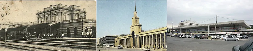 Выгляд чыгуначнага вакзала ў Тбілісі: 1890, 1969 і 2015 гг. Выгляд чыгуначнага вакзала ў Тбілісі: 1890, 1969 і 2015 гг.