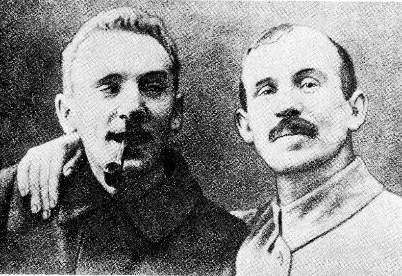 Francišak Aliachnovič (zlieva) i Uladzislaŭ Halubok (pravaruč), Miensk, 1918-y