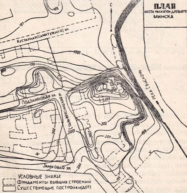Terytoryja Minskaha zamčyšča ŭ kancy 1940‑ch hadoŭ i miesca raskopak V. R. Tarasienki