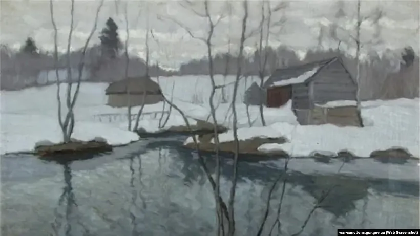 Vykradzienaja rasiejcami karcina «Pejzaž» Vitolda Białynickaha-Biruli