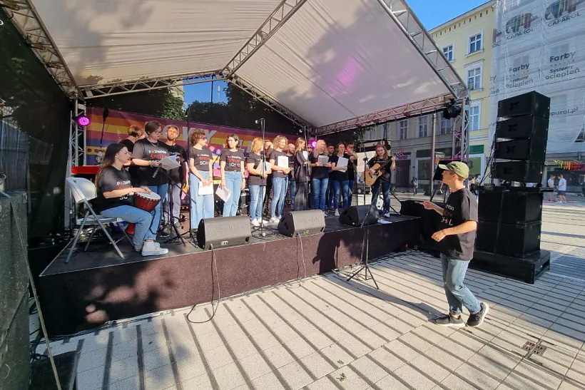 Падчас выступу на галоўнай плошчы Познані 