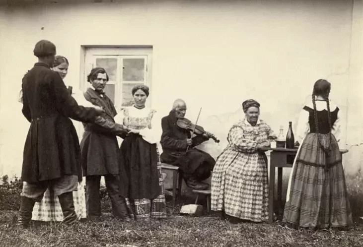 Scenka pry karčmie ŭ miastečku Ula Liepieĺskaha pavieta. Kalia 1866 h.