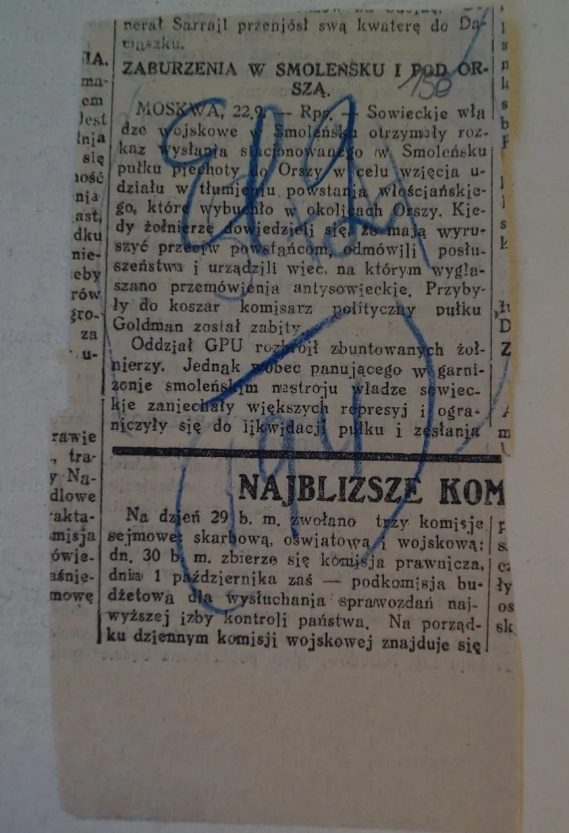 Zaciemka ŭ poĺskamoŭnaj haziecie pra paŭstannie ŭ vakolicach Oršy