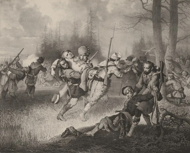 Mastak Michal Eĺvira Andryjoli. Smierć Liudvika Narbuta ŭ Dubičach. 1864-1865. Litahrafija Mastak Michal Eĺvira Andryjoli. Smierć Liudvika Narbuta ŭ Dubičach. 1864-1865. Litahrafija