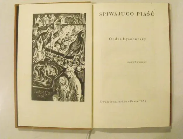 Тытульны разварот зборніка О. Лысагорскага «Spiwajuco piasc». Крыніца: aukro.cz