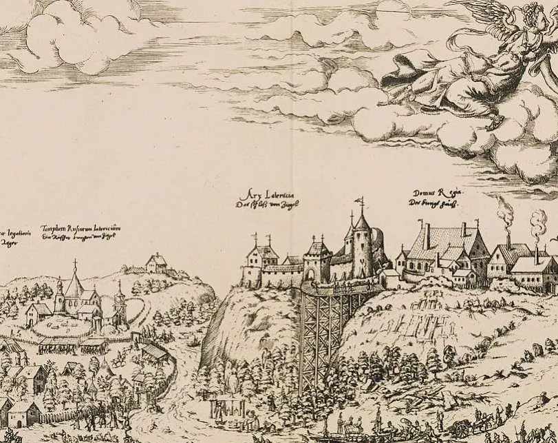 4_Гарадзенскі замак на гравюры 1568 г..jpg Гарадзенскі замак 13 стагоддзя