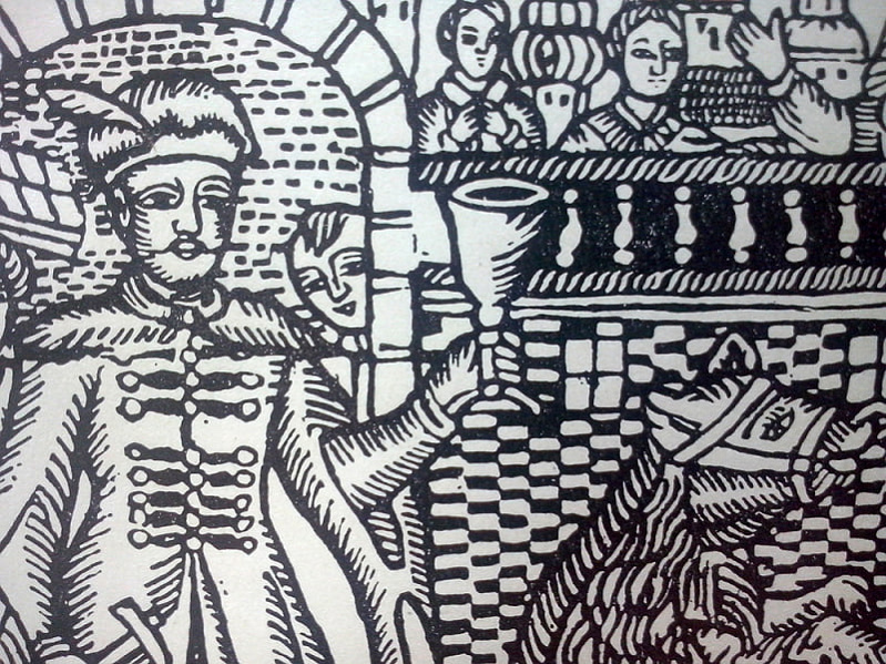 Šliachcic i miadzviedź. Drevaryt XVII st.