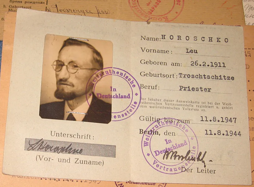 Pasviedčannie Ĺva Haroški z Bierlina. 1944 h.